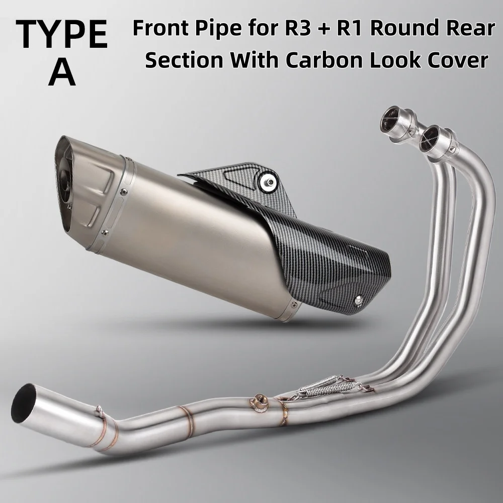 Modified Front Exhaust Pipe & R1 Carbon Look Cover for  MT03, R25, R3, Fits 2015-2024 Motorcycles