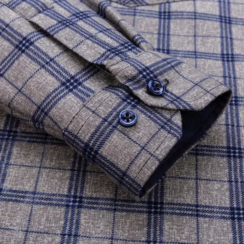 الخريف الشتاء رشاقته الصوف قمصان للرجال الأعمال منقوشة قميص طويل الأكمام الملابس الدافئة الذكور جيب واحد الكلاسيكية تحقق قميص