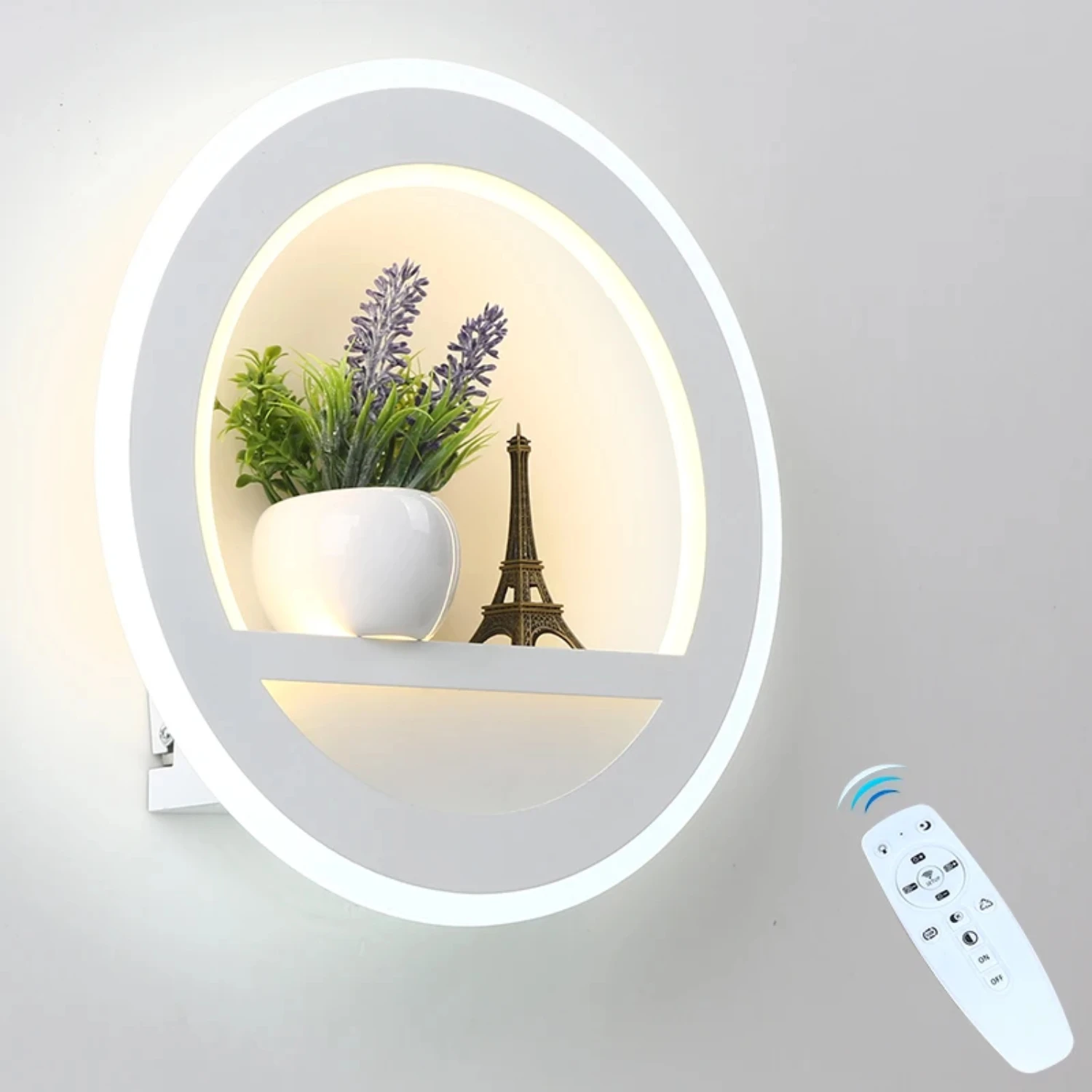 Dimmable LED Wall Lamp with Flower & Tower Segment, 2.4G RF Remote Control, AC220V 29W for Living Room