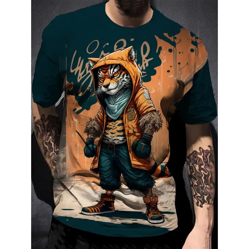 Spider Tiger Bird Pattern T Shirt For Men Fun Animal 3D Print Tees Summer Casual Short Sleeve Round Neck Tops Oversized T-Shirts