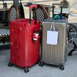 New suitcase aluminum frame oversized luggage USB cup holder suitcase trip cabin 20/30/36 inch password trolley case travel bags