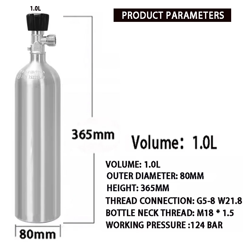 Fish tank CO2 cylinder CO2 explosion-proof oxygen filled cylinder Aquarium aluminum alloy high-pressure aluminum cylinder