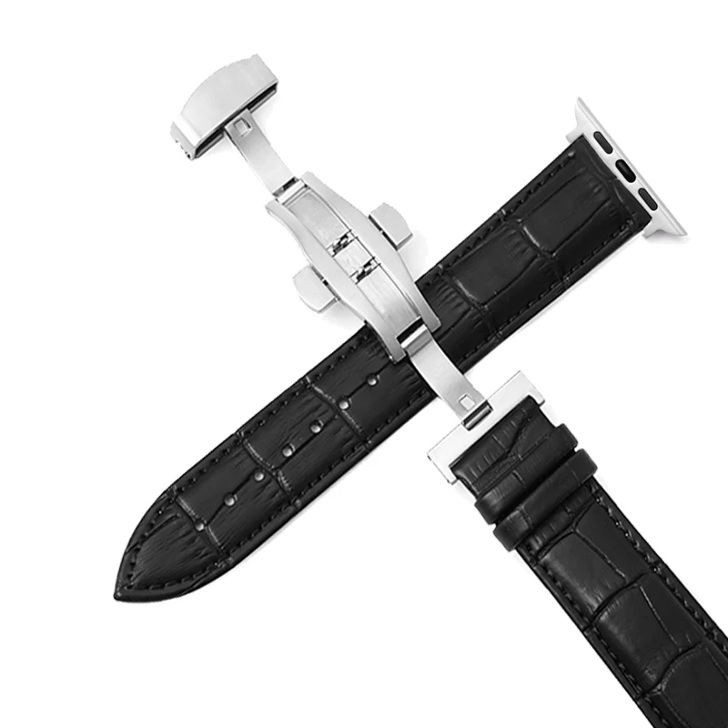 Tali jam tangan untuk Apple, tali 44mm 40mm 45mm 42mm 49mm 41mm 38mm Gelang gesper kupu-kupu untuk iWatch seri 8 7 se 6 5 Ultra