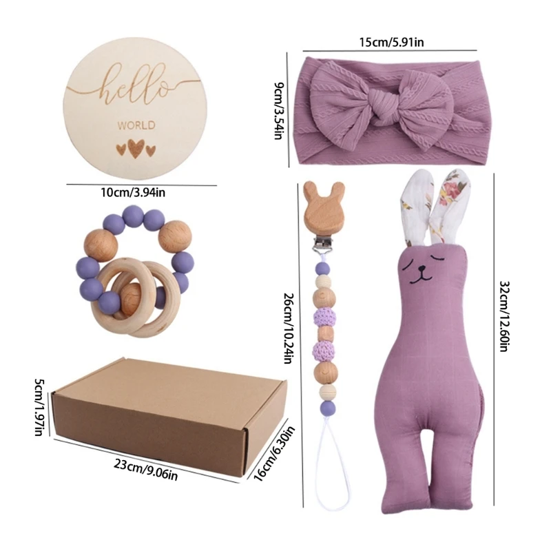 Baby Ätherisches Schnuller Kette Bowknot Kopf Wrap Beißring Perle Beruhigende Holz Karte Set Geburtstag Geschenk Spielzeug