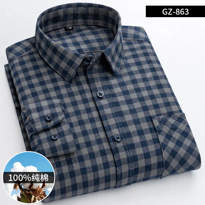 S~6XL100% Cotton Men's Long Sleeve Shirt Breathable Soft Comfortable Standard Pocket Striped Plaid Casual Fashion Men Tops