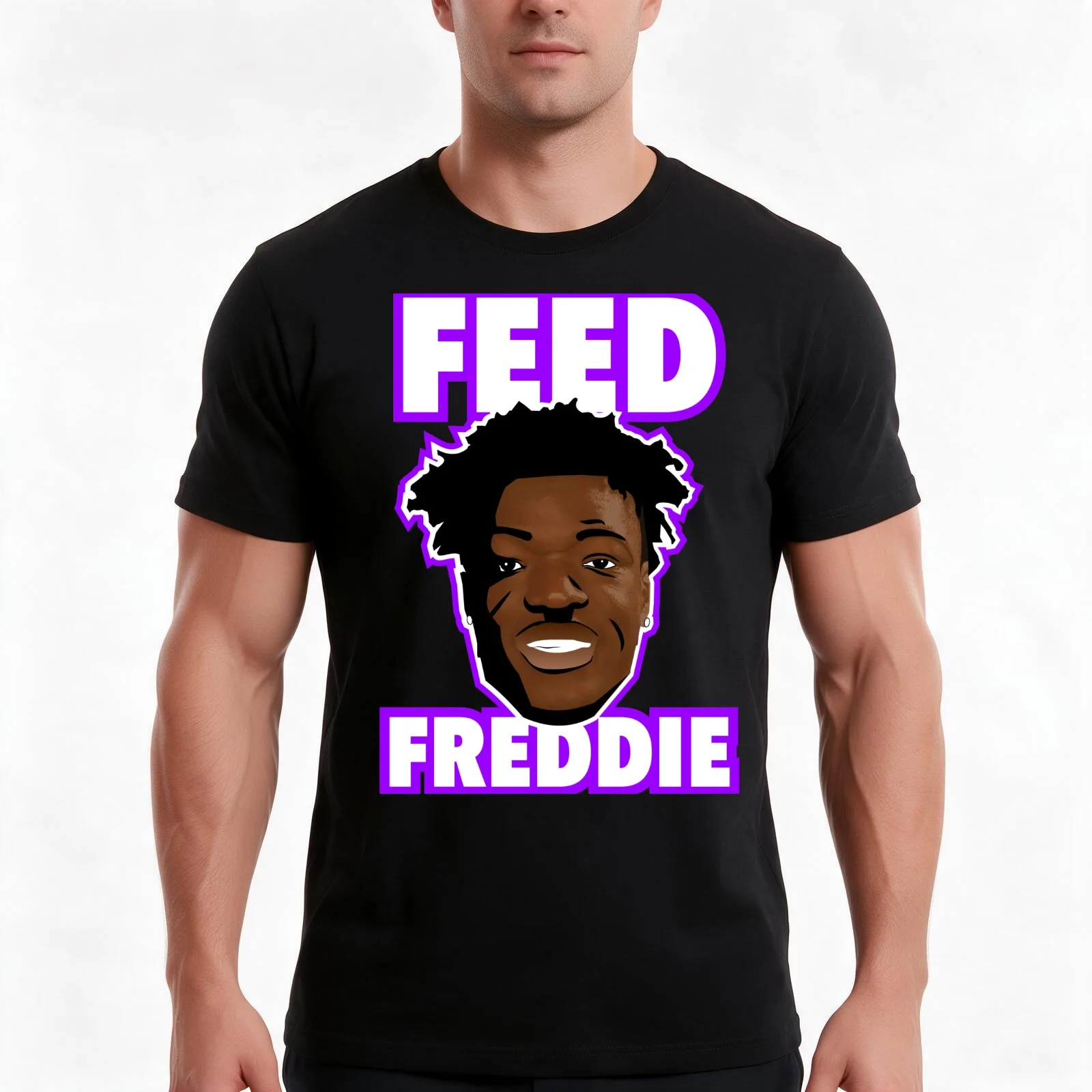 Feed Freddie T-Shirt, Summer Casual Cotton Tee, Oversized Streetwear Tops, Vintage Graphic Print, Loose Fit Short Sleeve