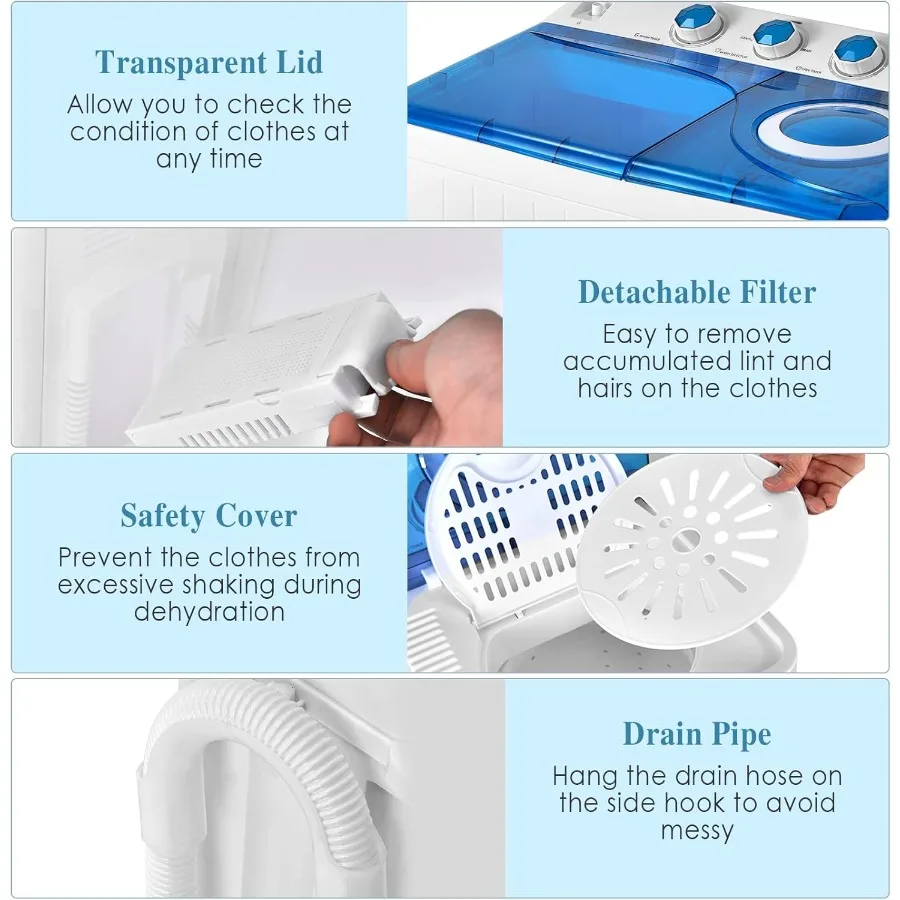 غسالة محمولة مدمجة للمساكن والشقق: سعة غسيل 18 رطلاً وسعة دوران 8 رطل مع مضخة تصريف مدمجة #4