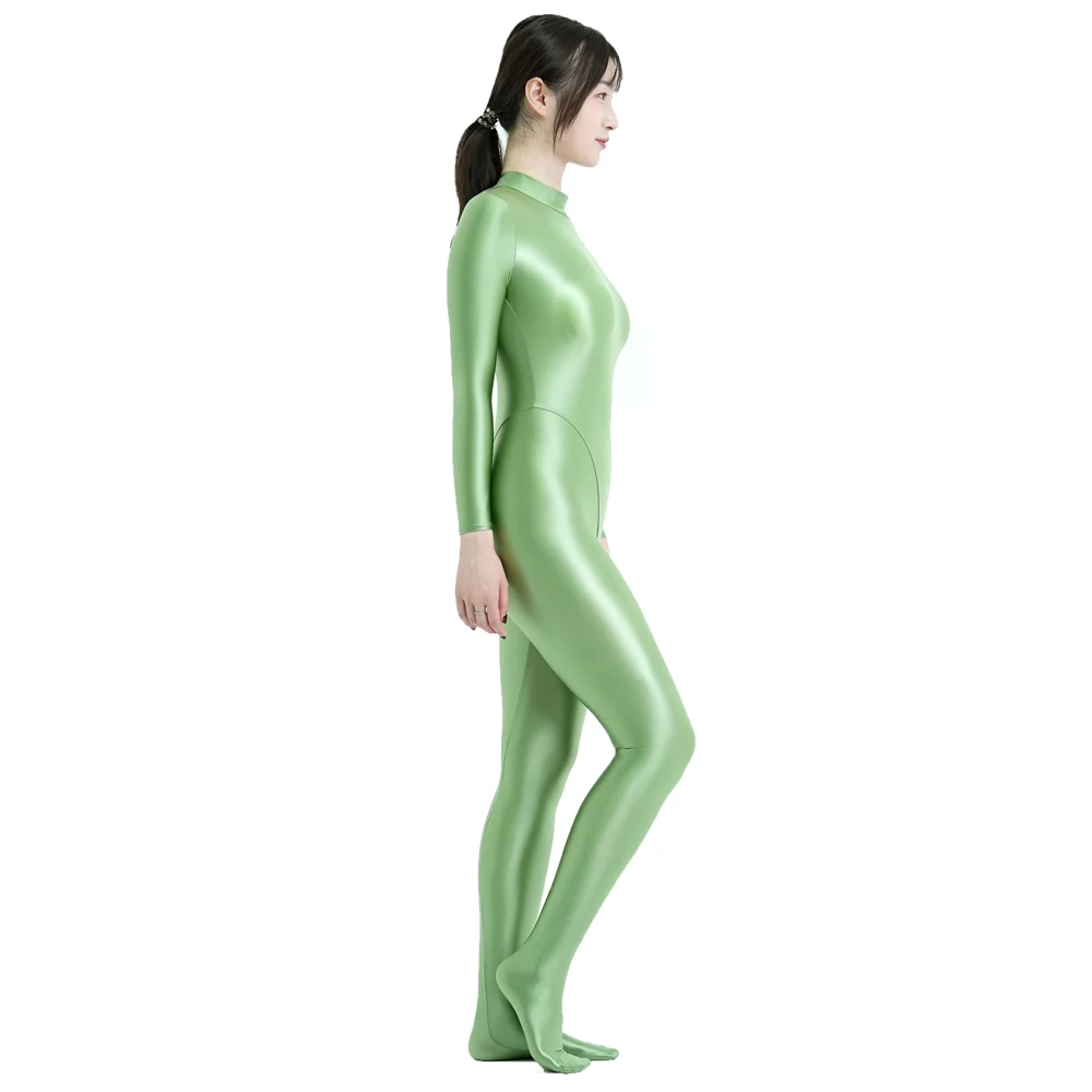 MJINM Women Stretch Long Sleeve One Piece Sports Pants Jumpsuits V-shaped Crotch Zentai Cosplay Back Zipper Bodysuit Yoga Tights