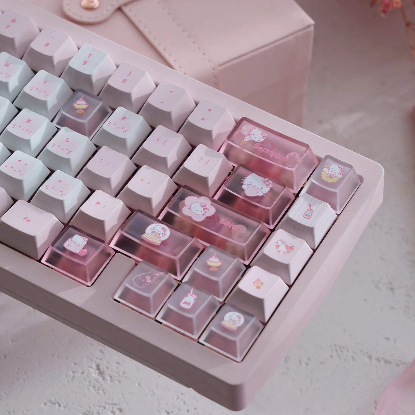 Cartoon Anime Hello Kitty Theme Keycaps Set for MX Gamer Mechanical Keyboard Personalized Keycaps Cherry Profile Gifts for Girls