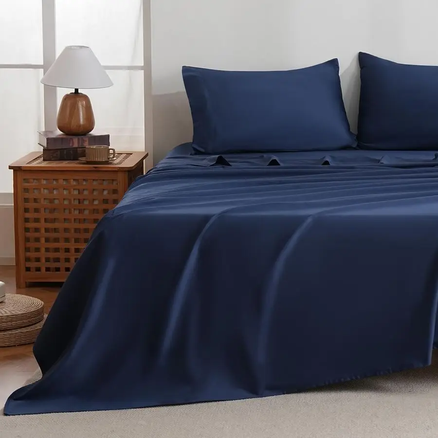 

Комплект хлопковых простыней Queen Size с глубоким карманом для матраса, простыня на резинке, до 16 дюймов, роскошное качество, 400 нитей, мягкие, дышащие, как в отеле.