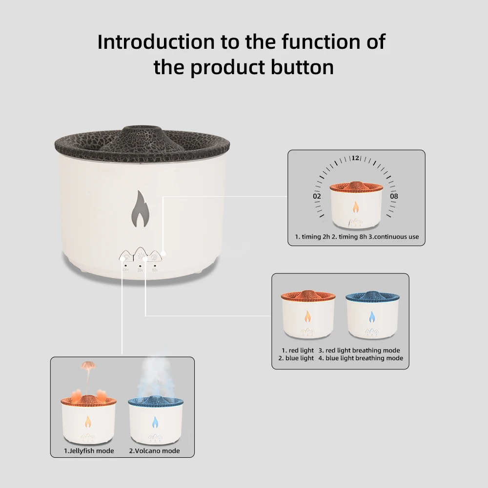 Volcano Aroma Diffuser & Humidifier  2-in-1 Dual Mist Modes, Remote Control & 6 Premium Essential Oils - Auto Shut-Off for Home/