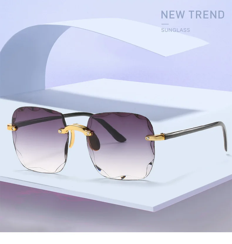 Sonnenbrillen für Damen, randlose Sonnenbrillen mit Diamantschliff-Gläsern, Markendesigner Ocean Shades Vintage Damenbrillen, Eyewear – Detail 5