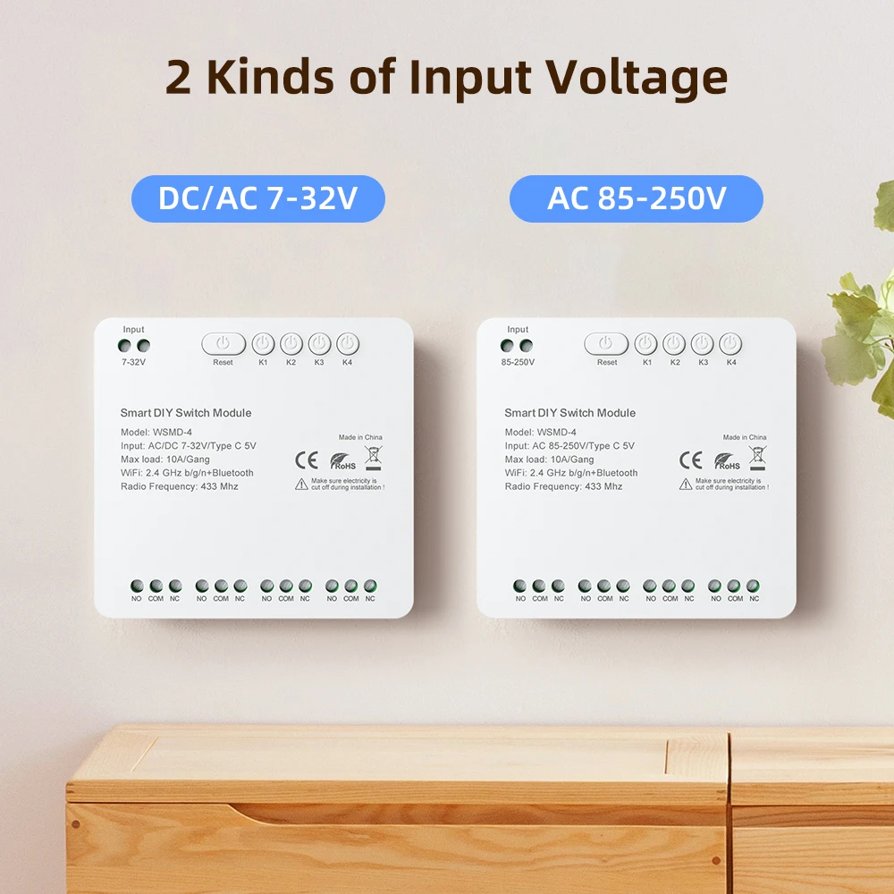 AVATTO Smart 4 canales WiFi contacto seco inalámbrico 7-32V/85-250V módulo de interruptor de relé, Control de aplicación remota, funciona para Alexa Google Home