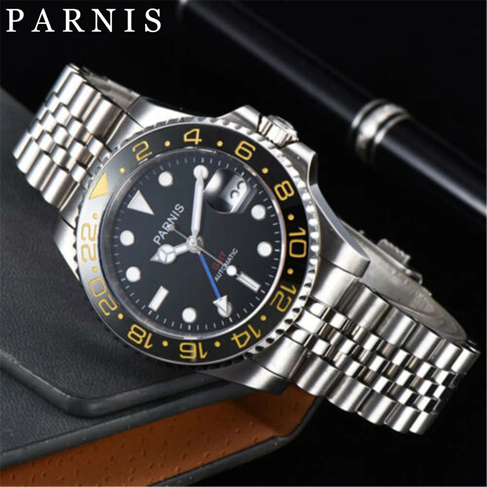 

Parnis 40mm Black Dial Sapphire Crystal Luminous GMT Automatic Men Mechanical Luxury Watch