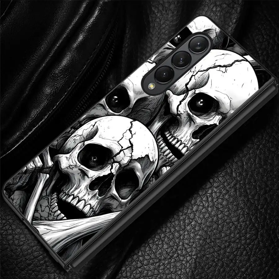 White Skull Pattern Case for Samsung Galaxy Z Fold 8 Ultra ZFold7 Z Fold 7 6 5 4 3 ZFold5 ZFold3 ZFold4 ZFold6 Phone Shell Funda
