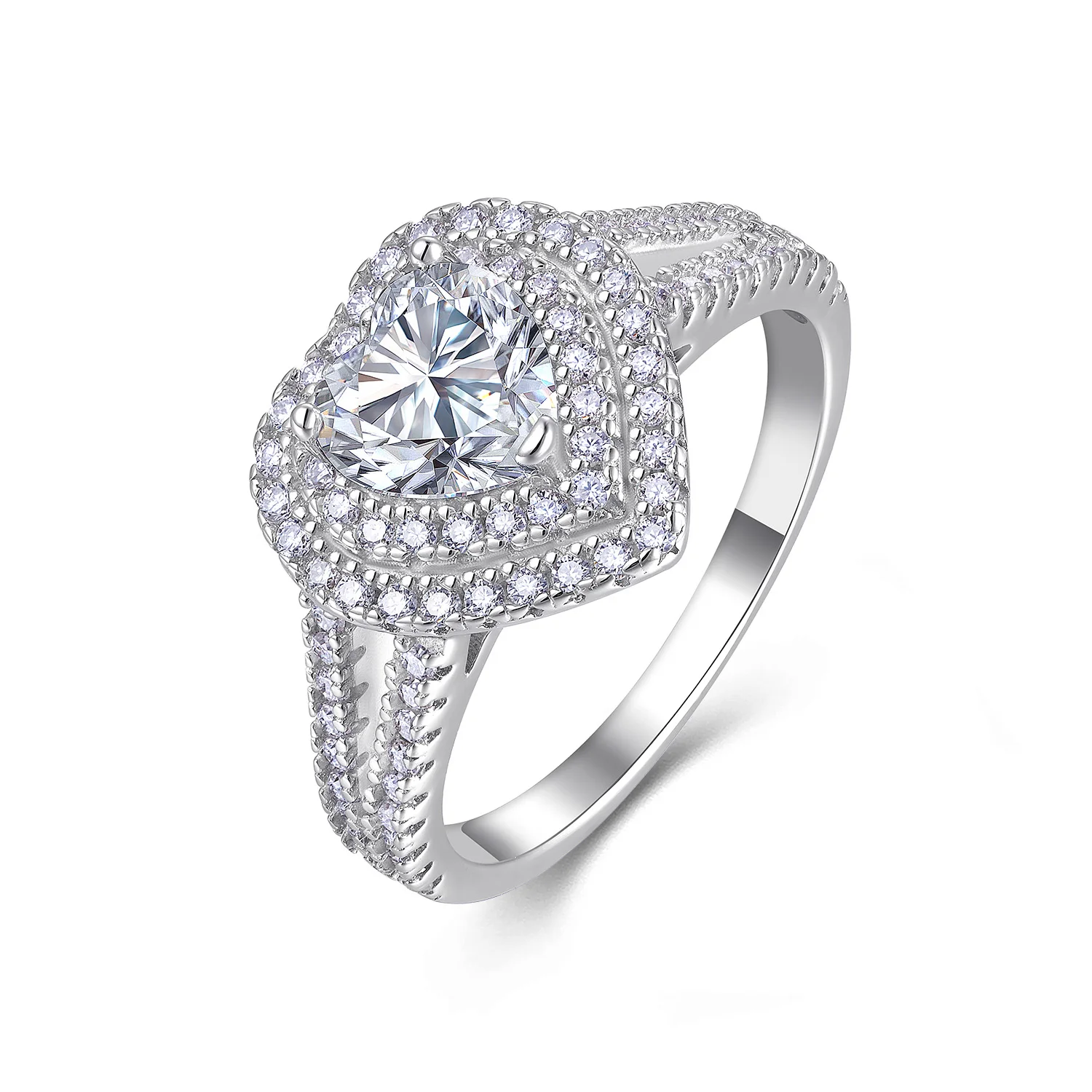 JIUZUAN 6.5mm Heart Moissanite Ring 925 Silver 18K Gold Plated Full Pave Jewelry Gift Comes with GRA Certificate view 6