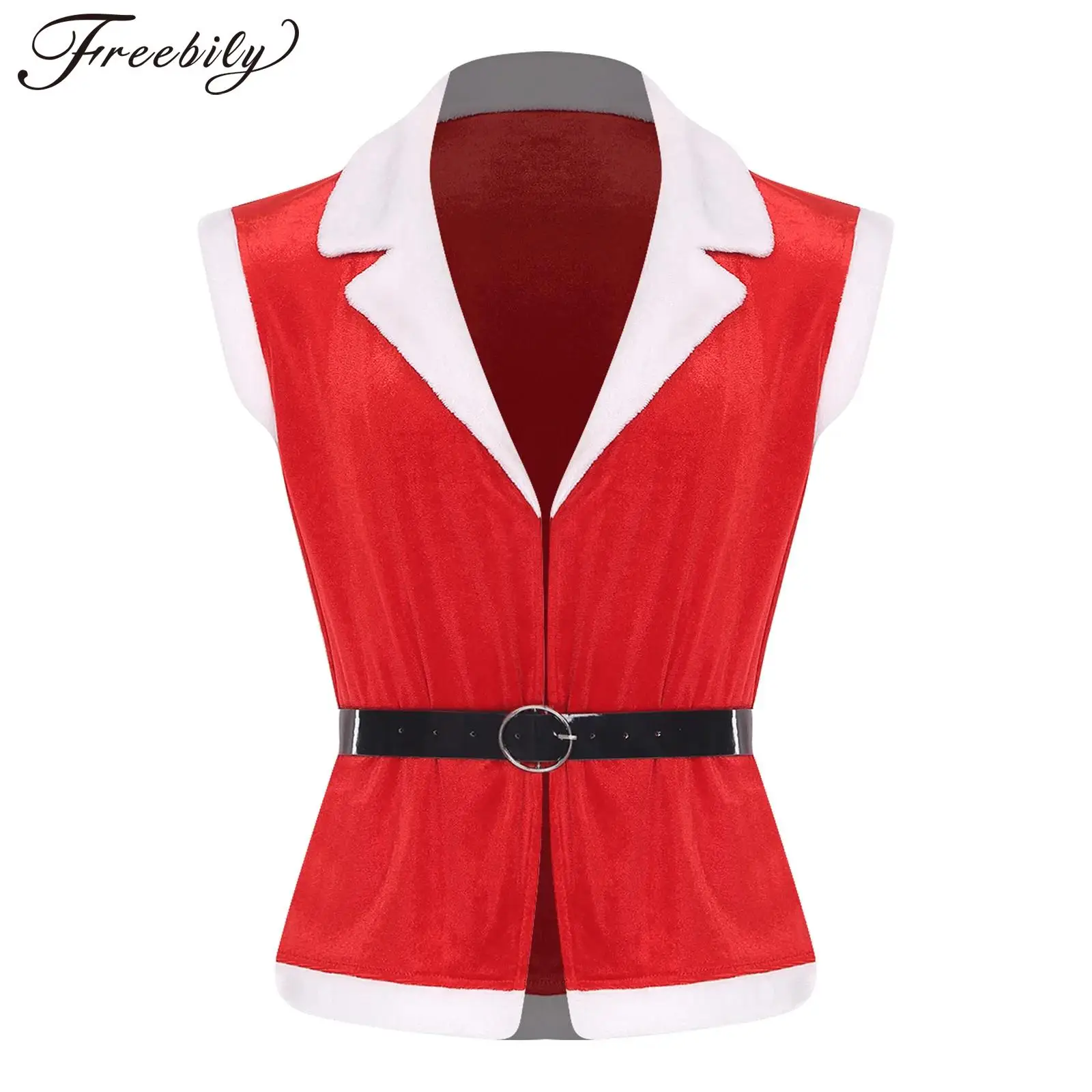 

Мужской рождественский костюм Санта-Клауса и эльфа для косплея, бархатный жилет с открытой передней частью и поясом из искусственной кожи для рождественской новогодней вечеринки