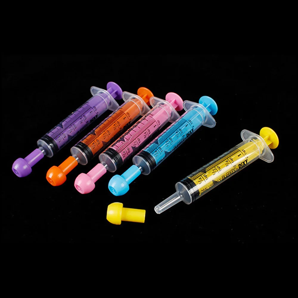 Color Straight Mouth Syringe 5ml 10ml With Plastic Cap Feeding Device Pet Medicine Dispenser