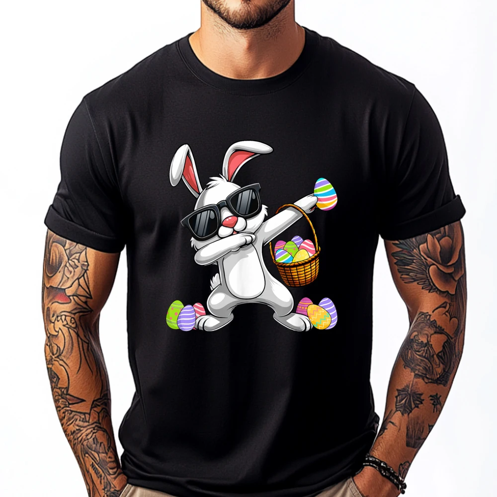 

Dabbing Rabbit Easter Day Eggs Dab Boys Bunny Red And Black Graphic T Shirt White T Shirt Men National Flag Day