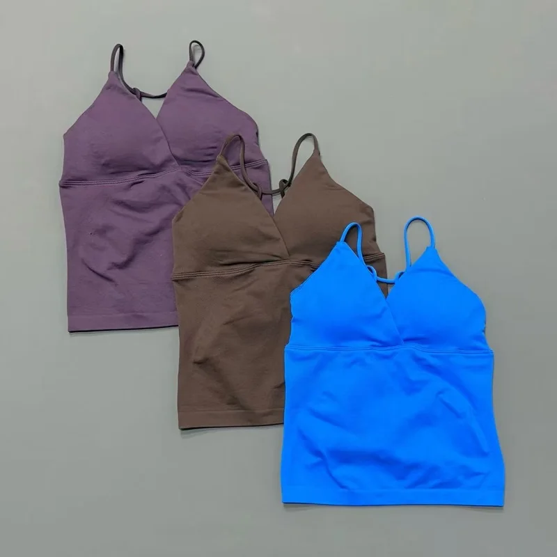 HISTELLO Vision Sport Top Women V Neck Seamless High Elastic Slim Fit Quick Dry Cami Tank Gym Running Fitness Activewear