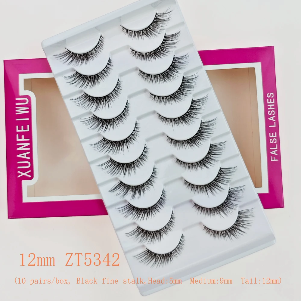 Diagonal Natural Fox-Style Eyelashes Short in the Front and Long in the Back, Cat-Eye Light Makeup, One-Piece Eyelashes