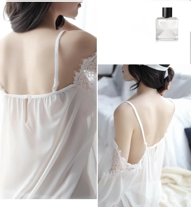 Spaass Lingerie, Sexy Off-Shoulder-Strëmp, Kleed, Perspektiv Mesh-Wimperen, Pyjama-Uniform, Verführerescht Set_voghion.com