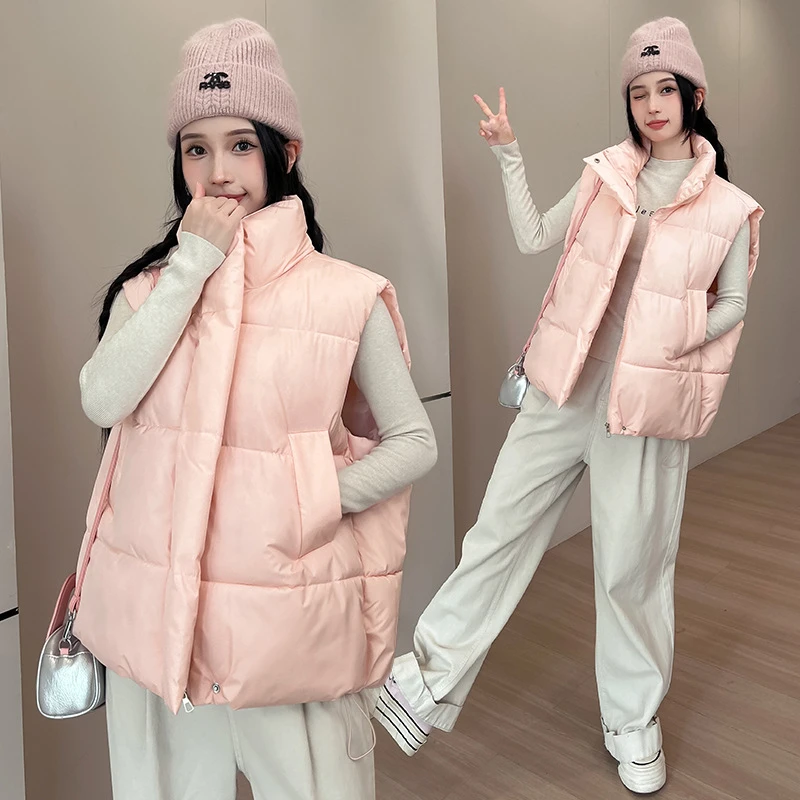 

Loose Short Cotton Vest Winter Jackets 2025 Fashion New Women's Waistcoat Stand Collar Pockes Sleeveless Casual Student Vests