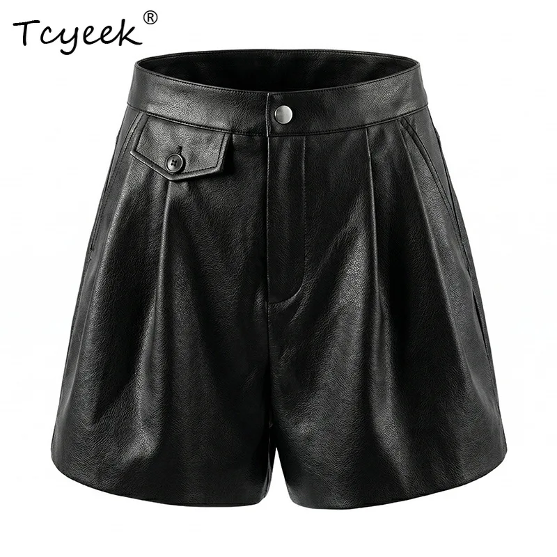 Tcyeek Natural Sheepskin Shorts Women Clothes Comfortable Genuine Leather Womens Shorts High-waist Casual Trousers Шорты Женские