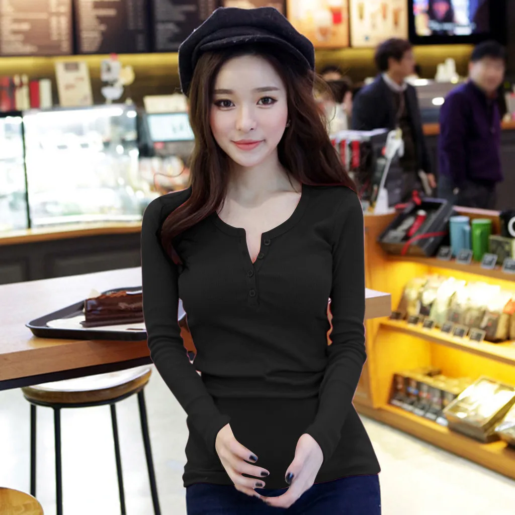 Korean Women Pink Knit Top Shirt Summer Long Sleeve Solid Black White Blouse Casual Slim Skinny Shirts Clothing