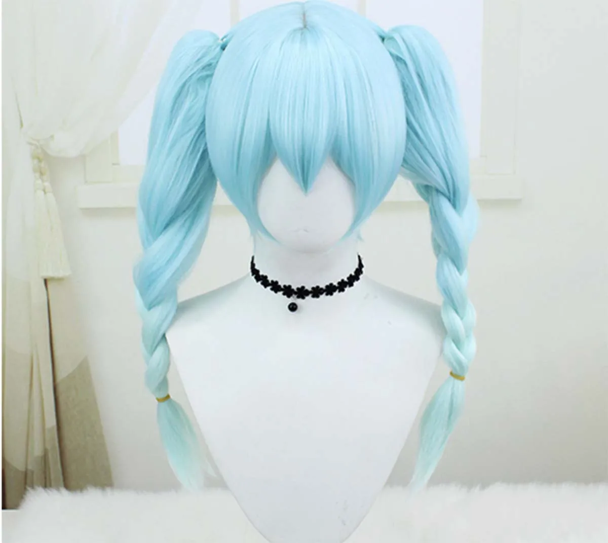 Mulheres coelho cosplay longo trançado rabo de cavalo ciano gradiente resistente ao calor peruca de cabelo sintético