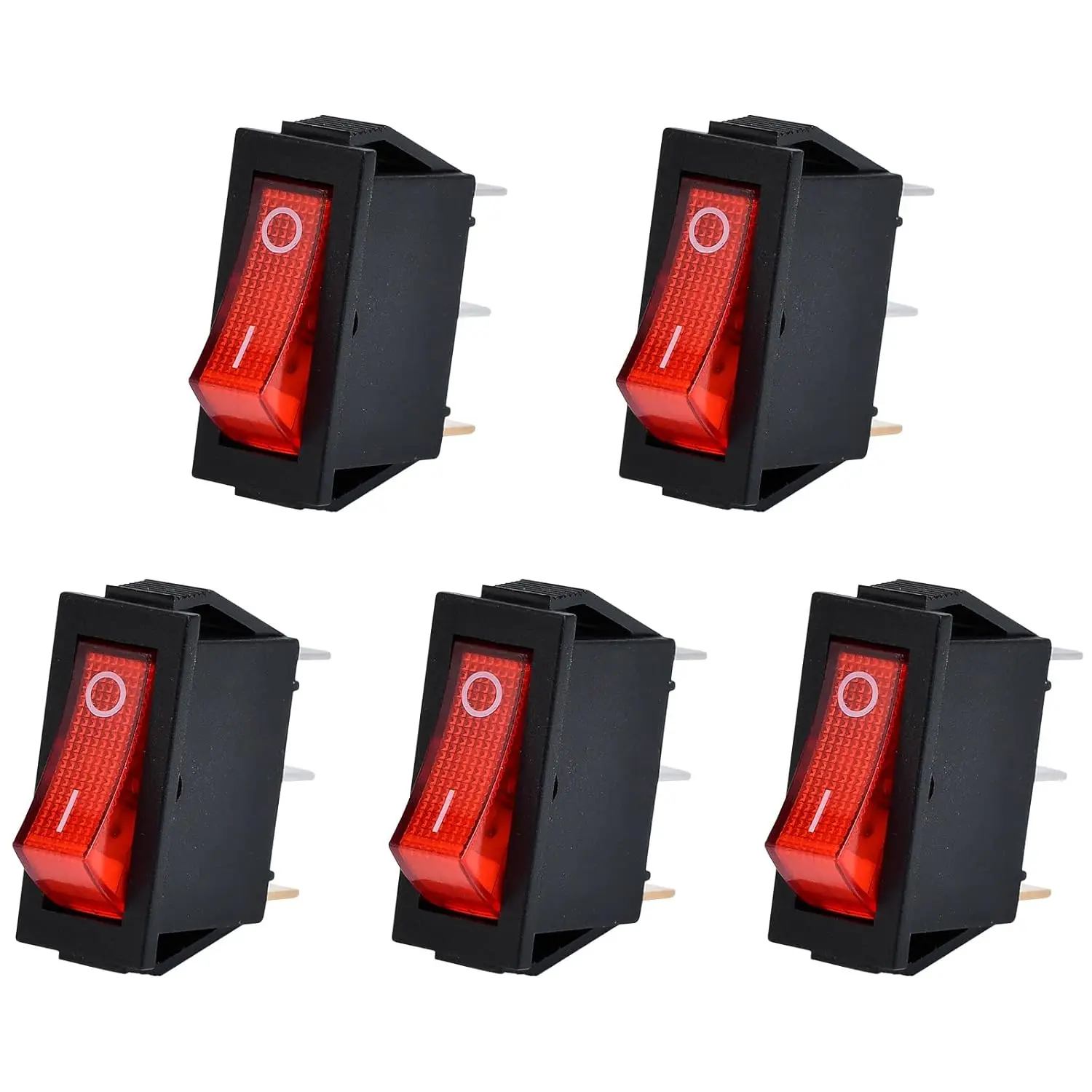 5Pcs Lighted Rocker Switch Red On Off 3 Pin 2 Position Mini Boat Rocker Swtiches for Electric Fireplaces