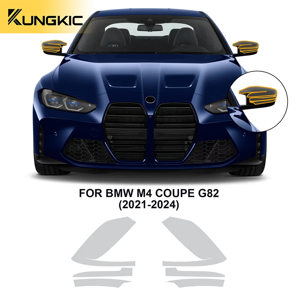 KUNGKIC Headlight Film for BMW M4 Coupe G82 2021-2024 Paint Protection Film Precut Car Clear Bra Transparent PPF TPU Rearview