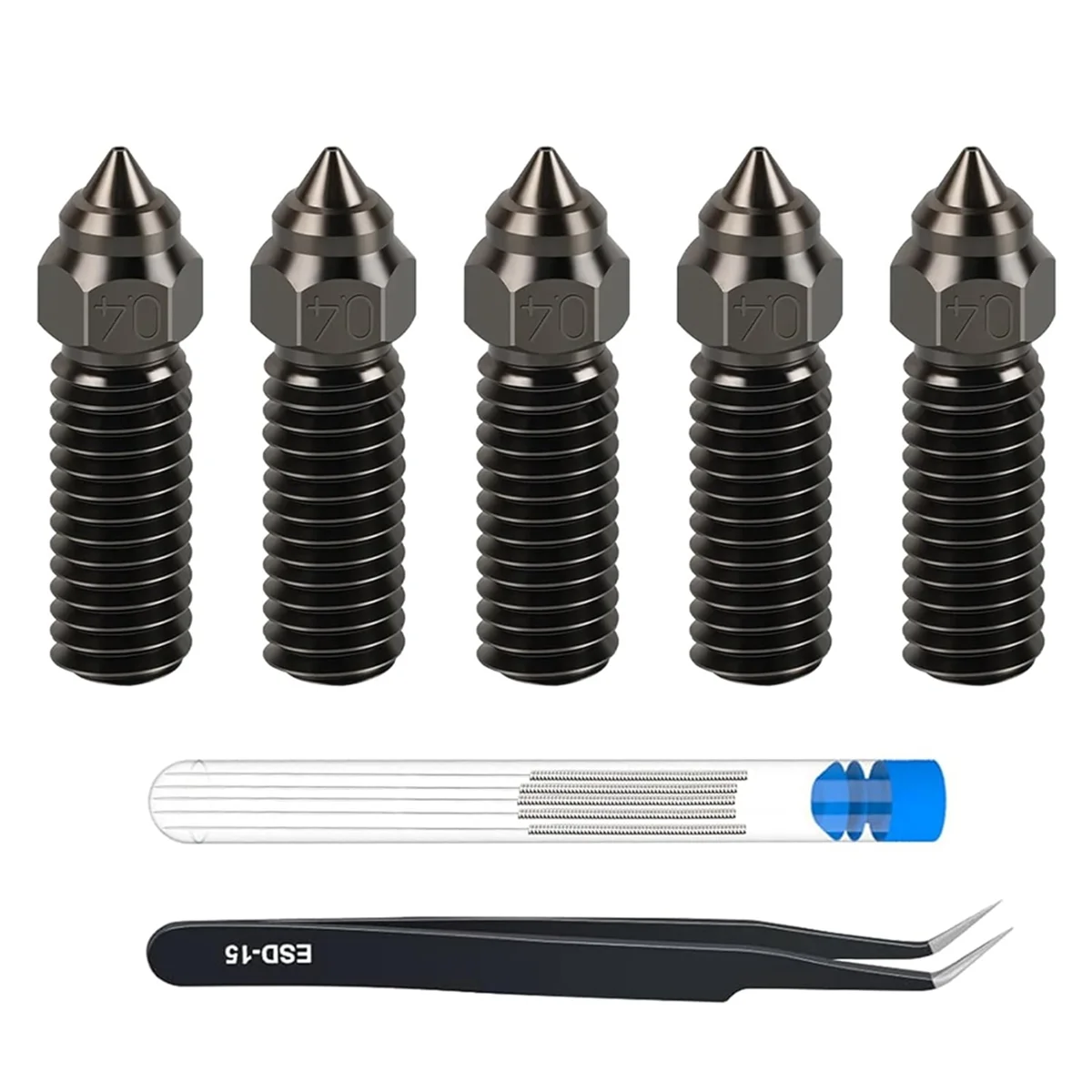 5 PCS 0.4mm Hardened Steel Nozzle Extruder Hot End Nozzle Kit for K1, K1 Max, Ender3 V3 KE, CR-M4, CR-10 SE 3D Printers