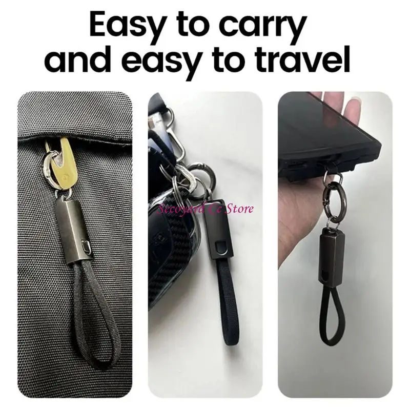 N3UC Phone Lanyard Data Cable Quick Charging PD65W USB C to Type C Short Cable 16CM with Keychain Hook Efficient Power Supply