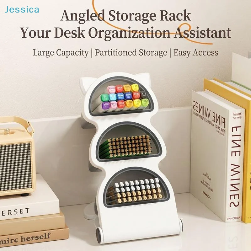〔S〕Large Capacity Desk Organizer Pen Holder Oblique Pencil Storage Box Desktop Stand Case for School Office Stationery Makeup