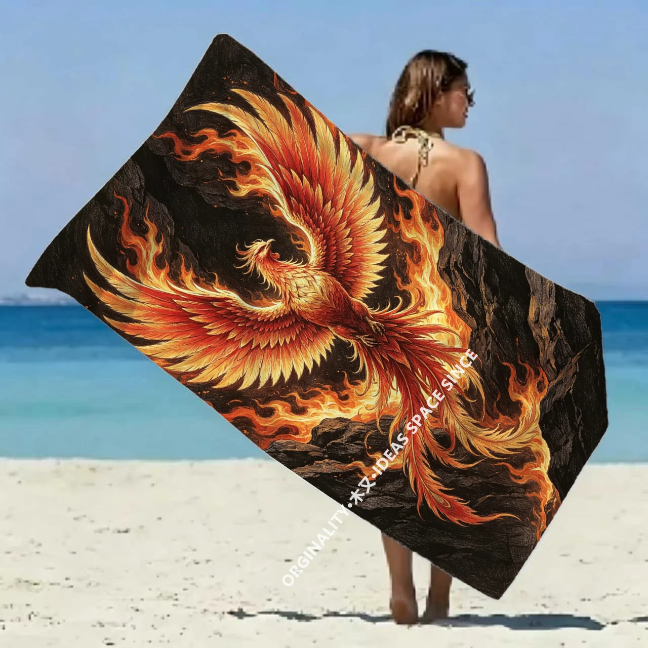 Fiery Phoenix Print Beach Towel Patterned Sunscreen And Windproof Suitable For Swimming Pool Camping Travel