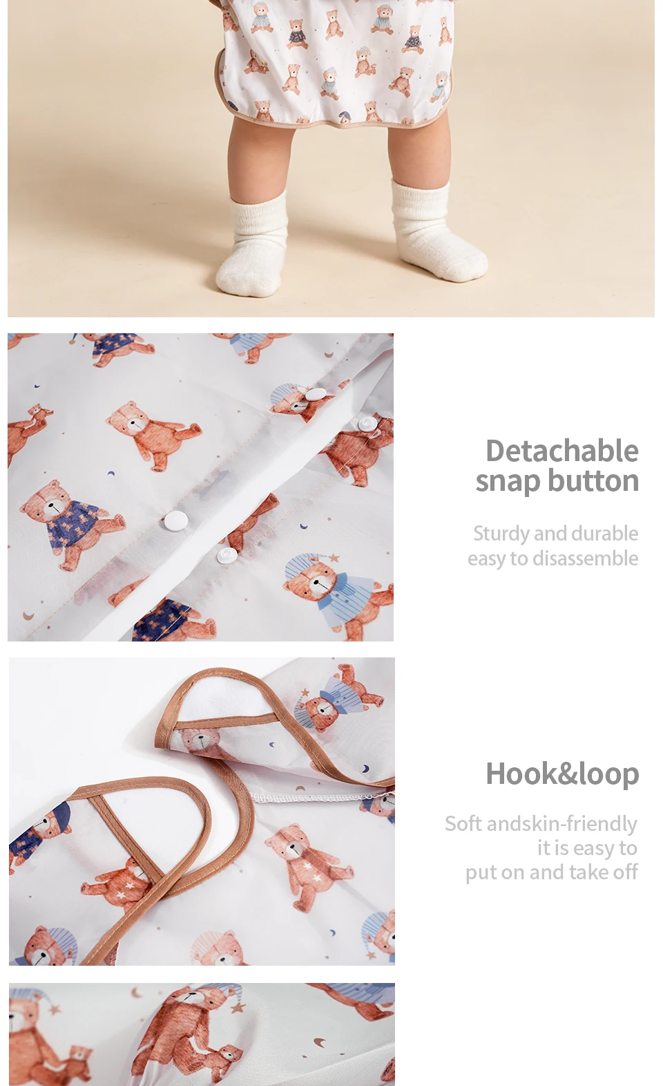 Kangobaby Baby-Lätzchen - Verschmutzungssichere Fütterungslätzchen für Babys - Verstellbar, wasserdicht und mit Befestigung für Hochstuhl/Tisch – Detail 8