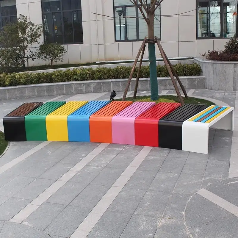 

Park Chair Outdoor Stainless Steel Bench Square Rest Bench Community Plastic Wood Leisure Outdoor Community Public Seat