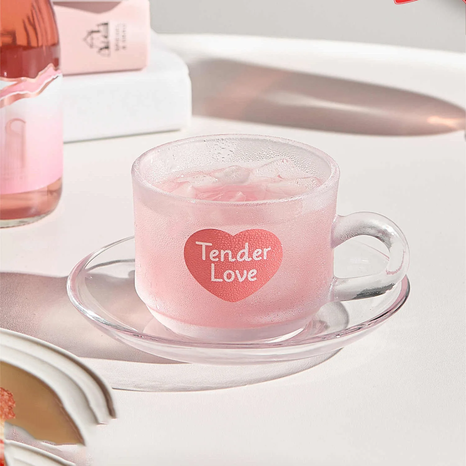 Taza de café con diseño de letras de amor tiernas de 170ml, plato exquisito para mujer, vajilla de té de la tarde, juego de platos y vasos de agua de vidrio de alta belleza