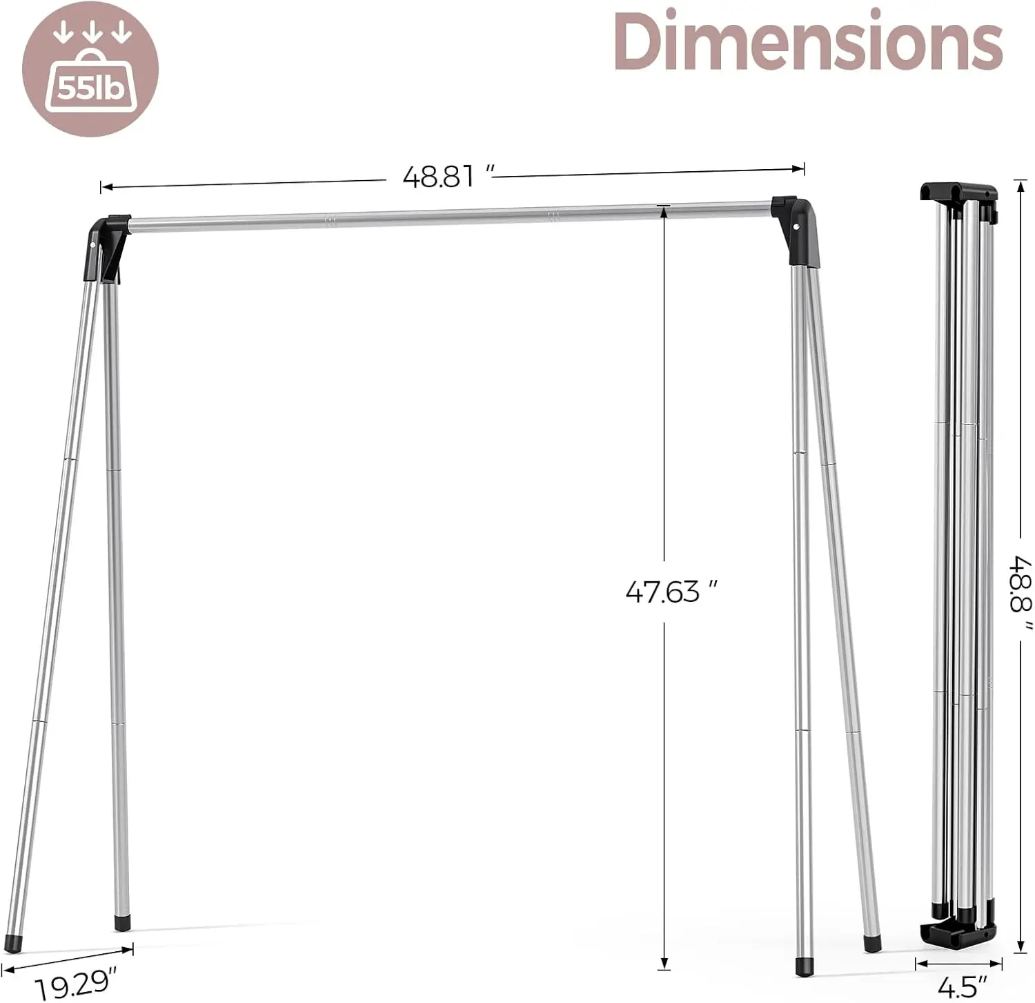 Foldable Stainless Steel Clothes Drying Rack, Portable Indoor Outdoor Free-Standing Large Capacity