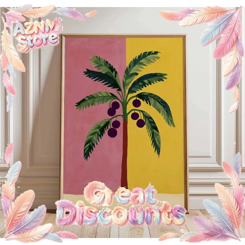 Retro Tropical Boho Palm Tree Poster Frameless Minimalist Abstract Botanical Canvas Print for Summer Living Room & Bedroom 2026