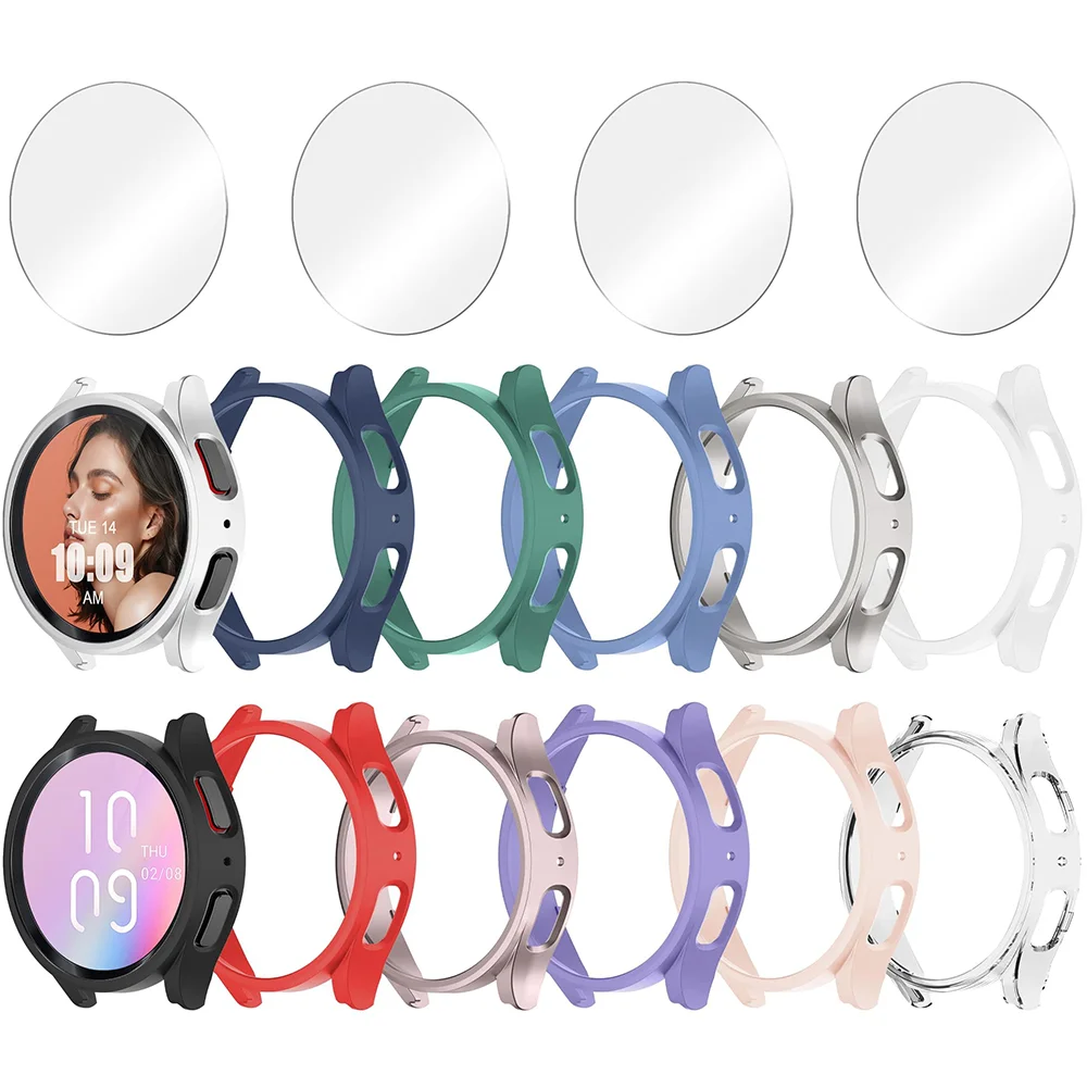 Tempered Glass+PC Case for Samsung Galaxy Watch 7/6/5/4 cover 44mm 40mm Full bumper screen protector Galaxy watch FE Accessories