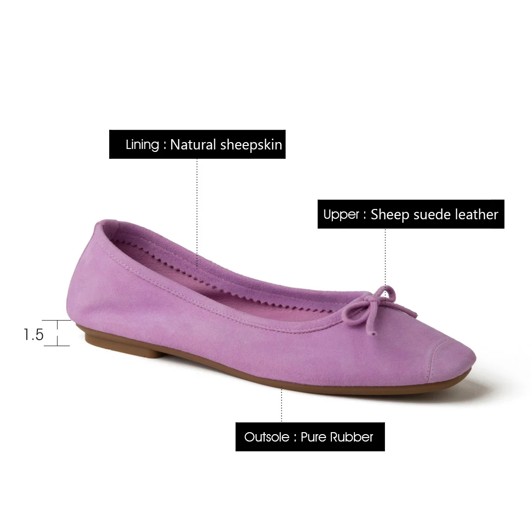 Donna-in Sheepskin Suede Leather Ballet Flats Women Shoes Soft Slip On Elegant Summer Comfort Bow-knot Ladies Ballerina Shoes