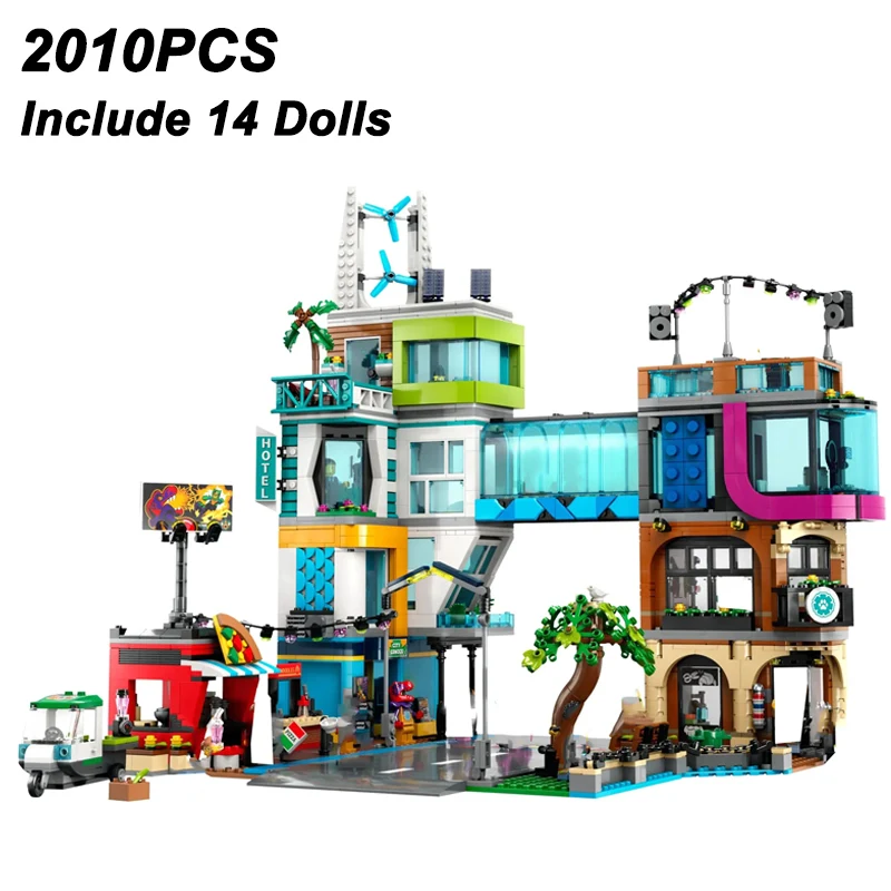 

2010 шт., креативные строительные блоки для городского центра с 14 фигурками, набор строительных кирпичей с видом на улицу, игрушки для детей, подарок на день рождения для мальчиков