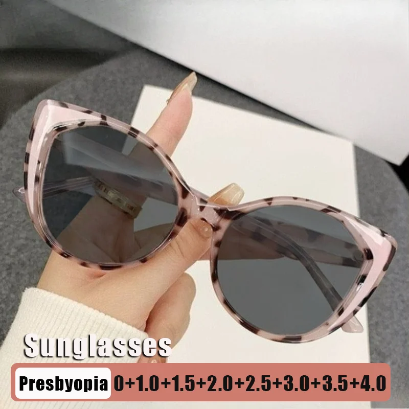 New Color-Block Leopard Print Gray Lenses Presbyopia Glasses Oversized Cat-Eye Fashion Versatile UV-Protective Reading Glasses