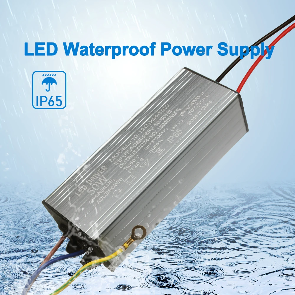 

50W LED Driver Waterproof Lighting Transformers Isolation Adapter AC85V-265V to DC24-36V IP65 Power Supply 1500mA For DIY Lamp