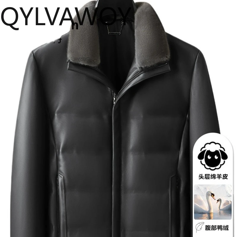 

QYLVAWOY 2025 Новый зимний пуховик из натуральной кожи, мужское пальто с лацканами, воротник из норки, теплая утолщенная верхняя одежда LJ2611