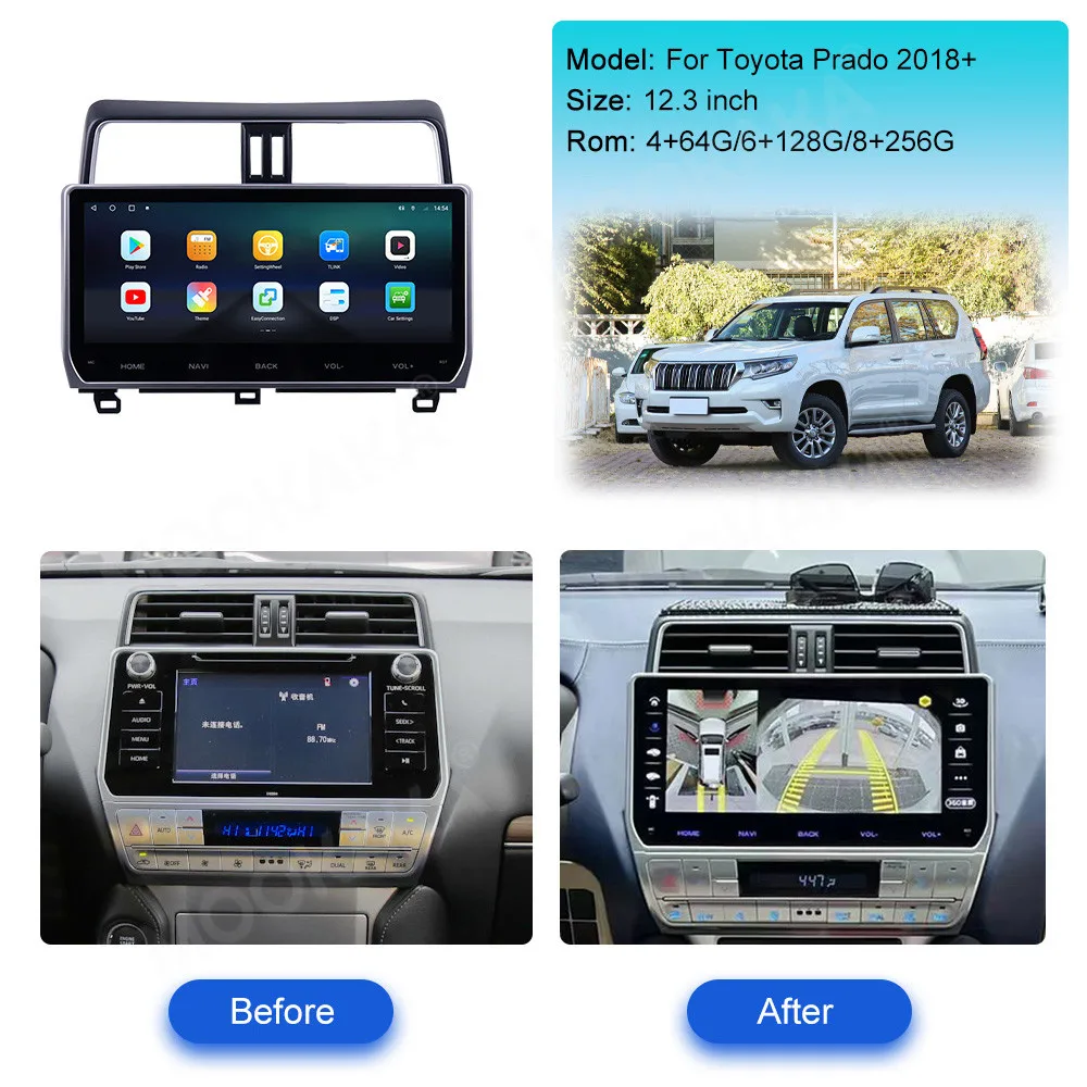 12.3 Inches For Toyota Land Cruiser Prado 150 2018 - 2022 Car Radio Stereo Video Player Multimedia Navigation 2Din Screen GPS