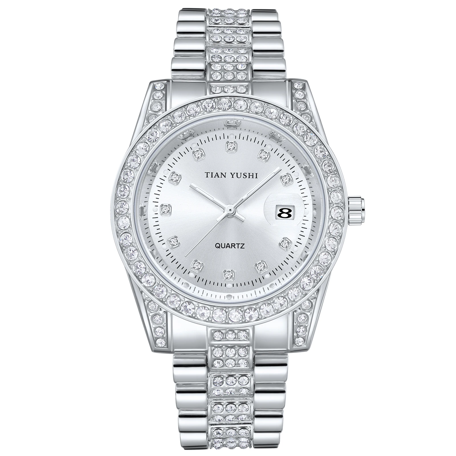 Imagem -04 - Relógio de Diamante Masculino e Feminino Quartzo Analógico Relógio de Pulso Casual Crystal Bezel Dial Couple Ver Aço Inoxidável