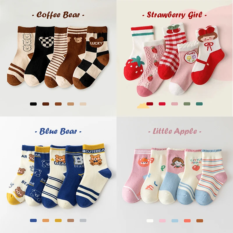 

5Pairs/Lot Cartoon Kids Socks Casual Baby Boys Cotton Stripe Spring Autumn Toddler Knitted Girls Sock Children Socks For 1-12Yrs